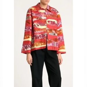 Coldwater Creek Multi-color Embroidered Patchwork Quilted Bohemian Jacket Large